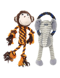 Juguetes de Cuerda para Perros HUGEME - Mono y Elefante 30cm