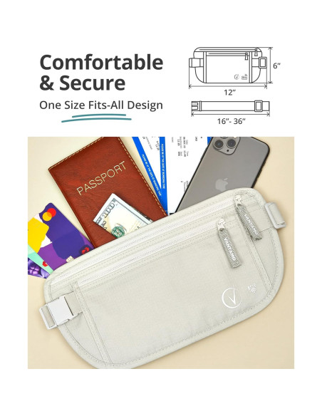 Cinturón de Dinero Vantamo RFID Unisex Gris Nube 2 Compartimentos Cinturón de Dinero Vantamo RFID Unisex Gris Nube 2 Compartimentos