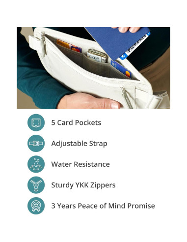 Cinturón de Dinero Vantamo RFID Unisex Gris Nube 2 Compartimentos