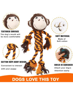 Juguetes de Cuerda para Perros HUGEME - Mono y Elefante 30cm 2