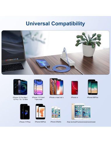 Cable USB a Lightning Essri 3Pack 1.83M Carga Rápida Azul