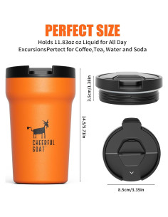 Taza de Café Aislada Cheerful Goat 350ml Naranja con Tapa Antiderrames 2