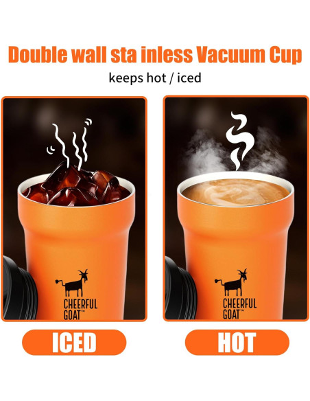 Taza de Café Aislada Cheerful Goat 350ml Naranja con Tapa Antiderrames Taza de Café Aislada Cheerful Goat 350ml Naranja con Tapa Antiderrames
