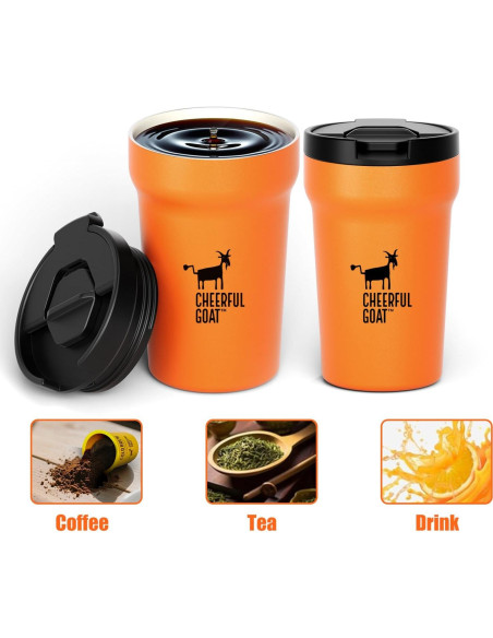 Taza de Café Aislada Cheerful Goat 350ml Naranja con Tapa Antiderrames Taza de Café Aislada Cheerful Goat 350ml Naranja con Tapa Antiderrames