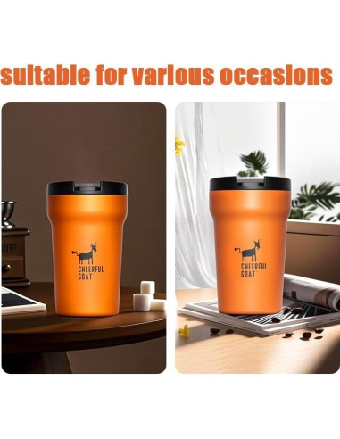 Taza de Café Aislada Cheerful Goat 350ml Naranja con Tapa Antiderrames