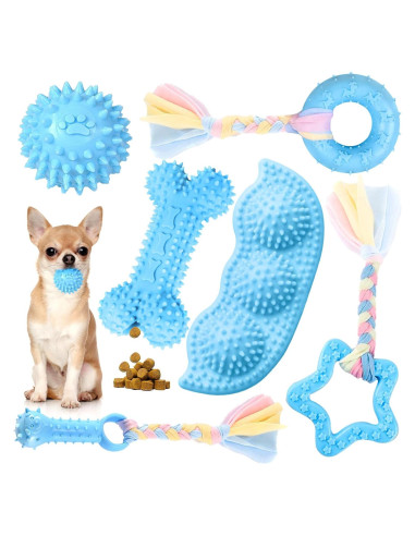 6 Juguetes Masticables para Cachorros PETCARE - Goma Suave Azul