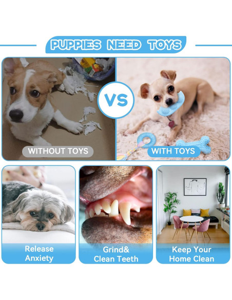 6 Juguetes Masticables para Cachorros PETCARE - Goma Suave Azul