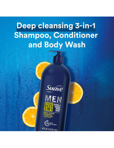 Suave Hombres 3 en 1 Champú Acondicionador Gel Ducha 1.18L Cítricos