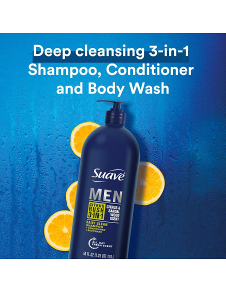 Suave Hombres 3 en 1 Champú Acondicionador Gel Ducha 1.18L Cítricos