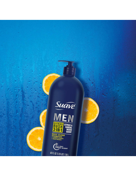 Suave Hombres 3 en 1 Champú Acondicionador Gel Ducha 1.18L Cítricos