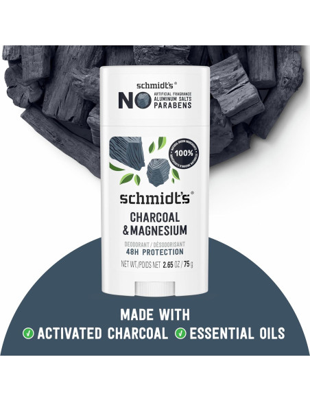 Desodorante Vegano Schmidt's Carbón y Magnesio 75g - 4 Unidades