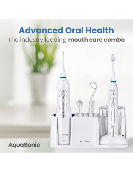 Centro Dental AquaSonic Blanco - Cepillo Eléctrico y Flossador