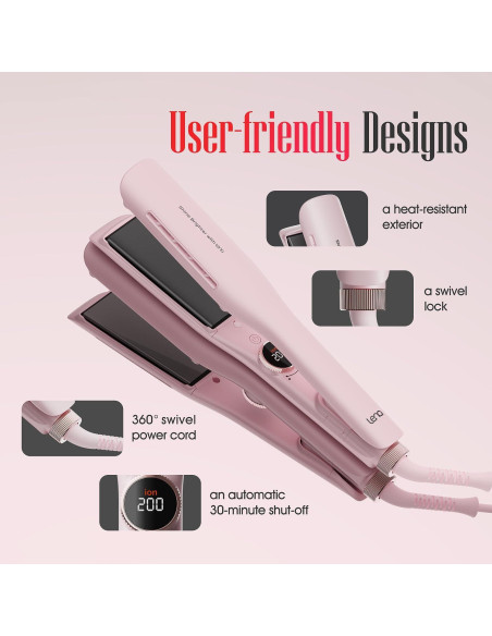 Plancha de Pelo Profesional LENA H2S Ancha Titanio 12 Temperaturas