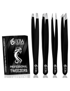 Juego de 4 Pinzas de Cejas OCBA Acero Inoxidable Negro