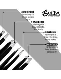 Juego de 4 Pinzas de Cejas OCBA Acero Inoxidable Negro 2