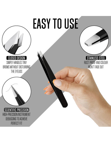 Juego de 4 Pinzas de Cejas OCBA Acero Inoxidable Negro