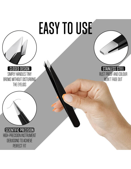 Juego de 4 Pinzas de Cejas OCBA Acero Inoxidable Negro