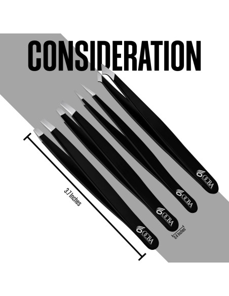 Juego de 4 Pinzas de Cejas OCBA Acero Inoxidable Negro