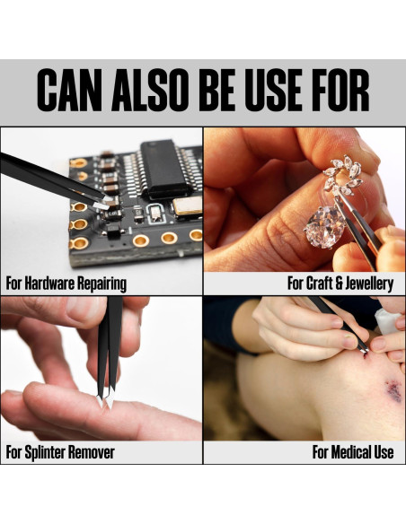 Juego de 4 Pinzas de Cejas OCBA Acero Inoxidable Negro