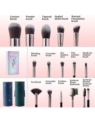 Juego de Brochas de Maquillaje Profesional Brusherina 15 Piezas