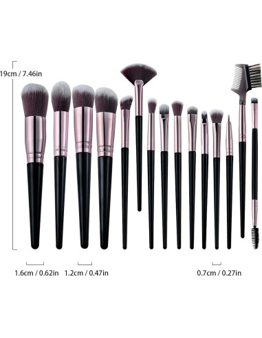 Juego de Brochas de Maquillaje Profesional Brusherina 15 Piezas