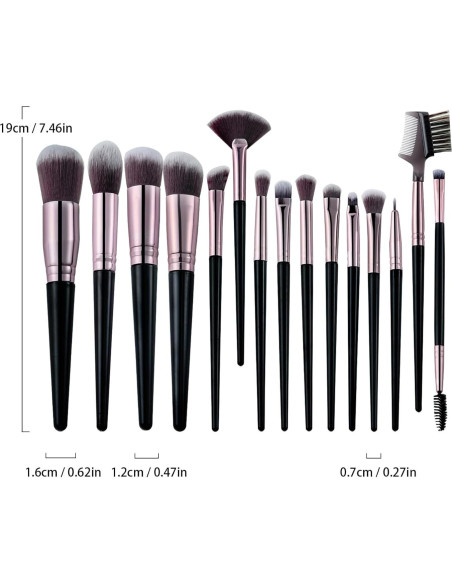 Juego de Brochas de Maquillaje Profesional Brusherina 15 Piezas