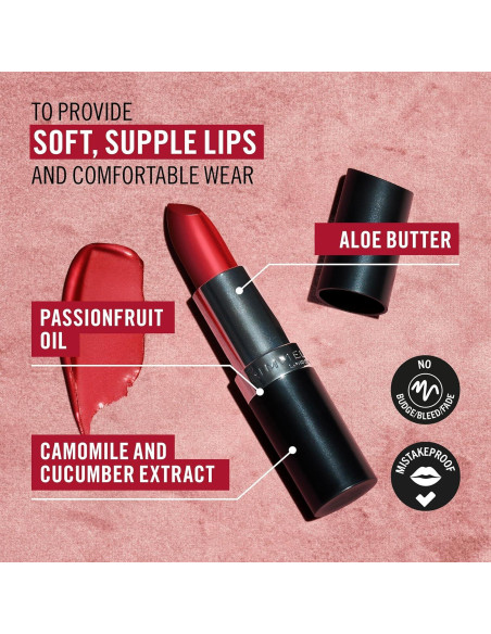 Labial Larga Duración Rimmel London Burdeos Escarchado 3.98g Labial Larga Duración Rimmel London Burdeos Escarchado 3.98g