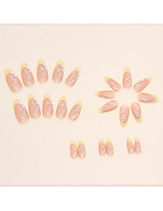 Uñas Postizas Almendras RikView Amarillas Brillantes 24 PCS 2