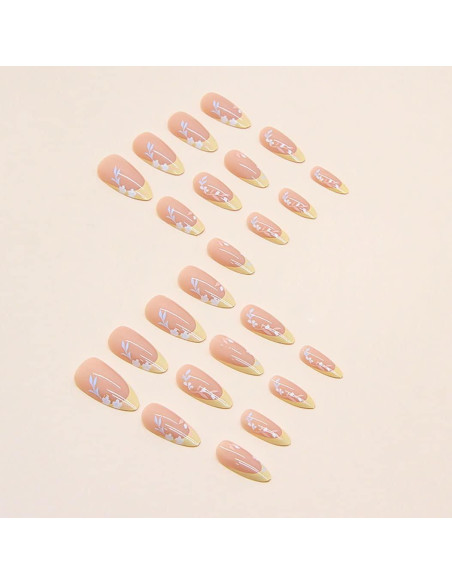 Uñas Postizas Almendras RikView Amarillas Brillantes 24 PCS