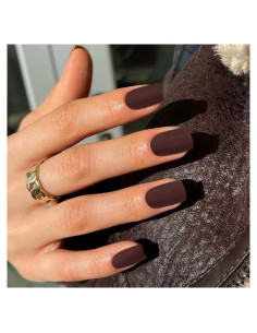 Uñas Postizas Cortas Cuadradas KQueenest Marrón Mate 24 Pzas