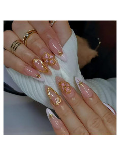 Uñas Postizas Almendra CTTHNBD 24 Pcs con Diseño Floral