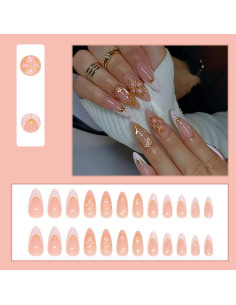Uñas Postizas Almendra CTTHNBD 24 Pcs con Diseño Floral 2