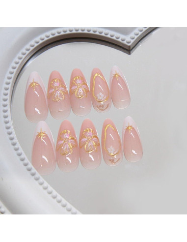 Uñas Postizas Almendra CTTHNBD 24 Pcs con Diseño Floral