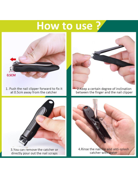 Cortauñas GLAMFIELDS 3 en 1 con Recolector y Lima - Negro