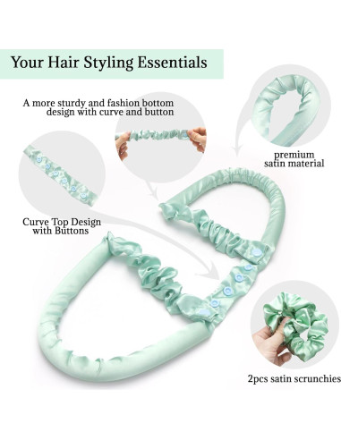 Juego de Rizado Sin Calor BABYSHEEP - Banda de Satén Verde 5 Unidades