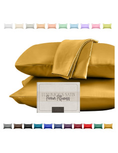 Conjunto de Fundas de Almohada de Satén Elegante 2 Piezas Dorado