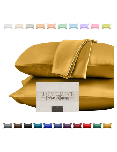 Conjunto de Fundas de Almohada de Satén Elegante 2 Piezas Dorado