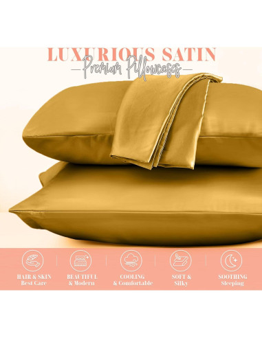 Conjunto de Fundas de Almohada de Satén Elegante 2 Piezas Dorado