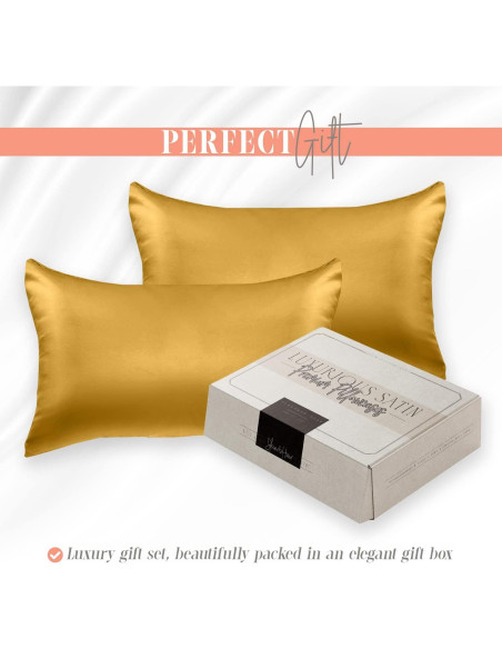 Conjunto de Fundas de Almohada de Satén Elegante 2 Piezas Dorado