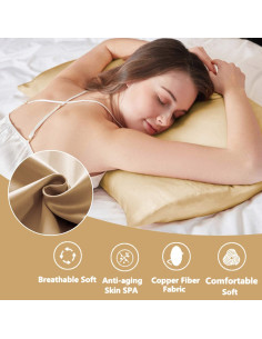 Funda de Almohada de Cobre VEJESIME 70x48cm Oro Antienvejecimiento 2