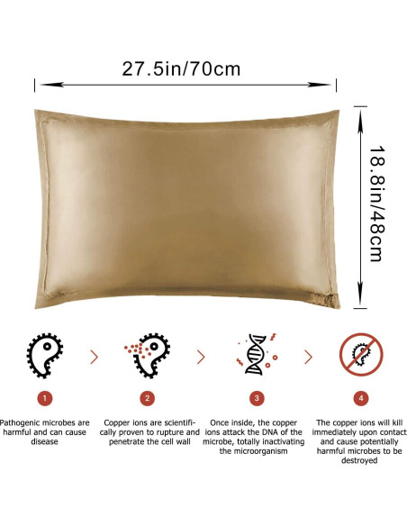 Funda de Almohada de Cobre VEJESIME 70x48cm Oro Antienvejecimiento Funda de Almohada de Cobre VEJESIME 70x48cm Oro Antienvejecimiento