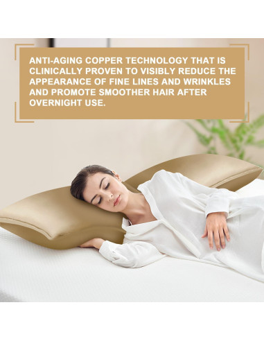 Funda de Almohada de Cobre VEJESIME 70x48cm Oro Antienvejecimiento