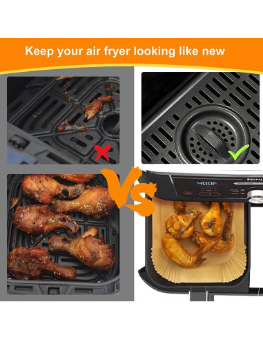 Forros de Papel para Freidora de Aire HONYAO 200 Pcs 20.6x14 cm