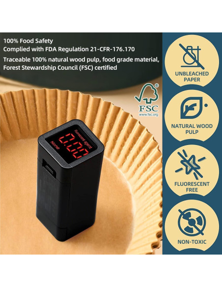 Forros de Papel para Freidora de Aire HONYAO 200 Pcs 20.6x14 cm