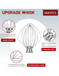 Batidor de Alambre Acero Inoxidable SnnyNyx para KitchenAid 4.5-5QT 2
