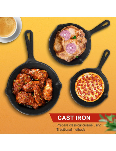 Juego de Sartenes de Hierro Fundido Rincentd - 3 Piezas 15-25 cm