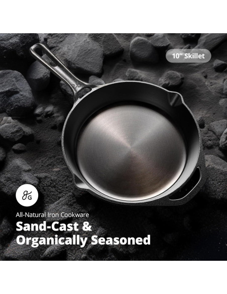 Sartén de Hierro Fundido 10" Greater Goods Pre-Sazonada