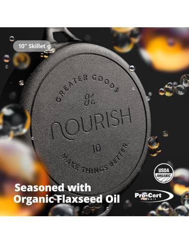 Sartén de Hierro Fundido 10" Greater Goods Pre-Sazonada