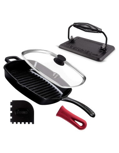 Sartén de Hierro Fundido Cuisinel 10.5" + Tapa + Prensa