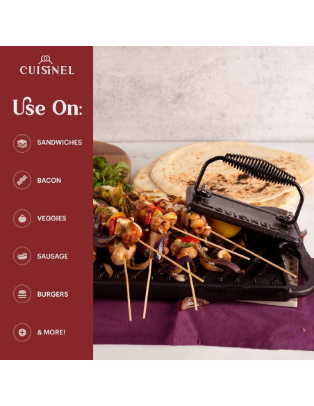 Sartén de Hierro Fundido Cuisinel 10.5" + Tapa + Prensa